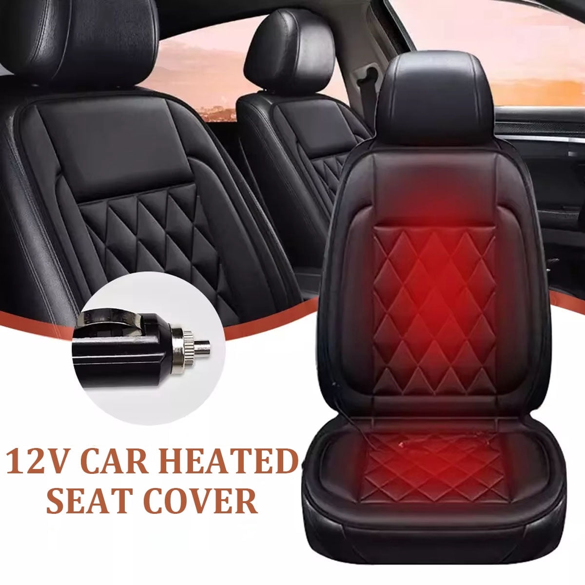 Heated Car Seat Cushion, Adjustable Temperature, PU Leather, Thermostat ...