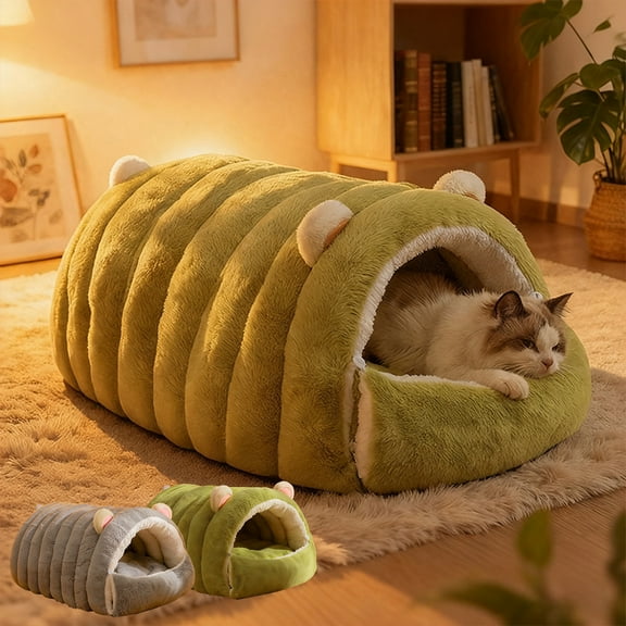 Heated Cat Bed, Dog House Bed, Fleece Material, Warmth, Removable Cover, Modern Design, Small Pets, Indoor Sleeping, Cozy Nesting Bed TOPLIU