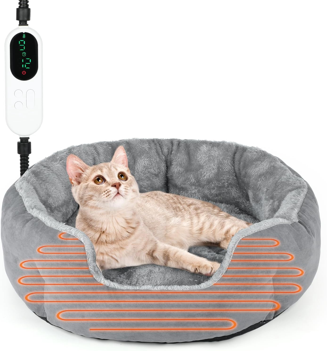 Heated Cat Bed Indoor, 18.5" Soft Heated Pet Bed for Indoor Cats with ...