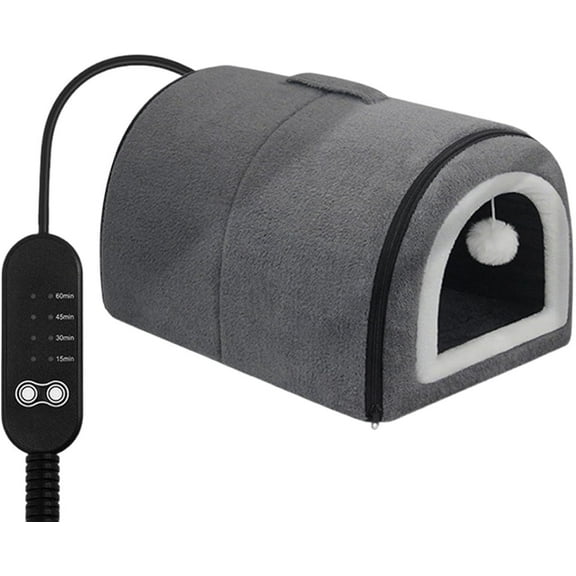 Heated Cat Bed Indoor, Cat Bed Cave, Removable Semi-Enclosed Nest with Curved Roof and Temperature Control for Small and Medium Cat Breeds for Winter Travel Home (Grey, M)