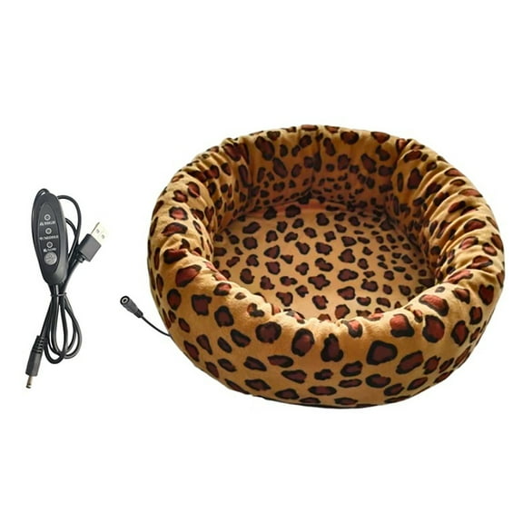 Heated Cat Bed Indoor Self Warming Leopard Print Pattern Cats Beds With Non- Bottom For Indoor Kitten Or Small Animals Cozy Donut Heated Kitty Cave With Temp Adjustable(Leopard Print-40Cm)