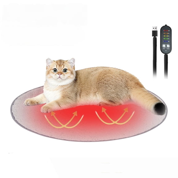 Heated Cat Bed, USB Warming Mat for Indoor Cats and Dogs, Soft Plush Electric Pet Heating Pad with Adjustable Temperature, Non- Bottom Thermal Bed for Small Medium Pets, Machine Washable Cover