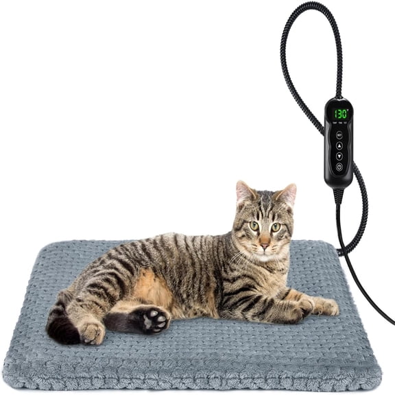Heated Cat Bed, Waterproof Adjustable Temperature Dog Cat Heating Pad with Timer, Indoor Pet Heating Pad for Cats Dogs Electric Pads for Dogs Cats, Pet Heated Pad (S: 18" x 16")