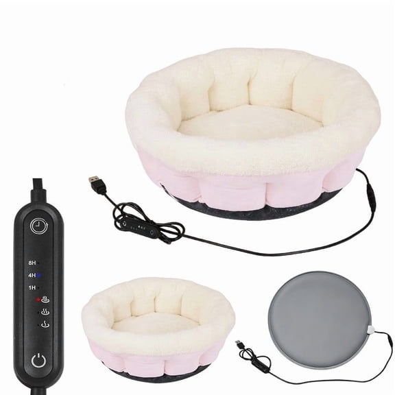 Heated Cat Beds for Indoor Cats and Small Dogs, Cozy Heated Pet Bed with Timer and Temp Adjustable, USB Powered Warming Bed for Indoor Cat, Small Dog Heating Pad,15.7x5.5 Inch
