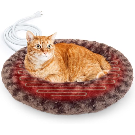 Heated Cat Beds for Indoor Cats Warming Cat Beds Super Soft Machine Washable Thermo Kitty Electric Heating Bed 19 Inches Round