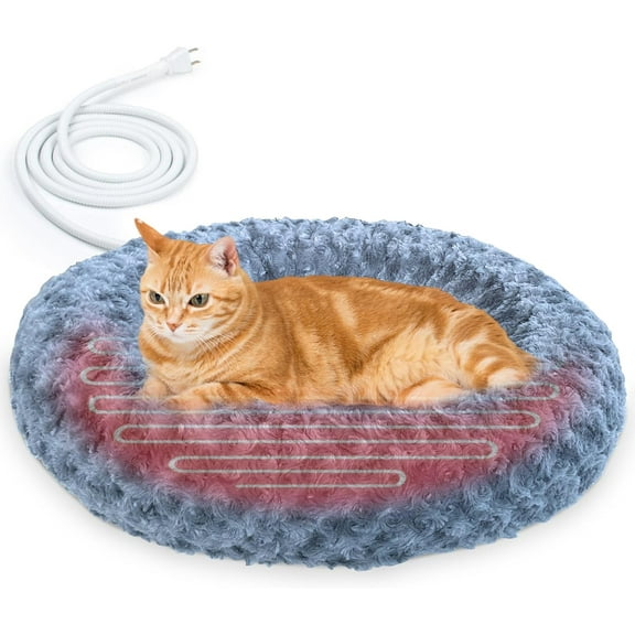 Heated Cat Beds for Indoor Cats Warming Cat Beds Super Soft Machine Washable Thermo Kitty Electric Heating Bed 19 Inches Round