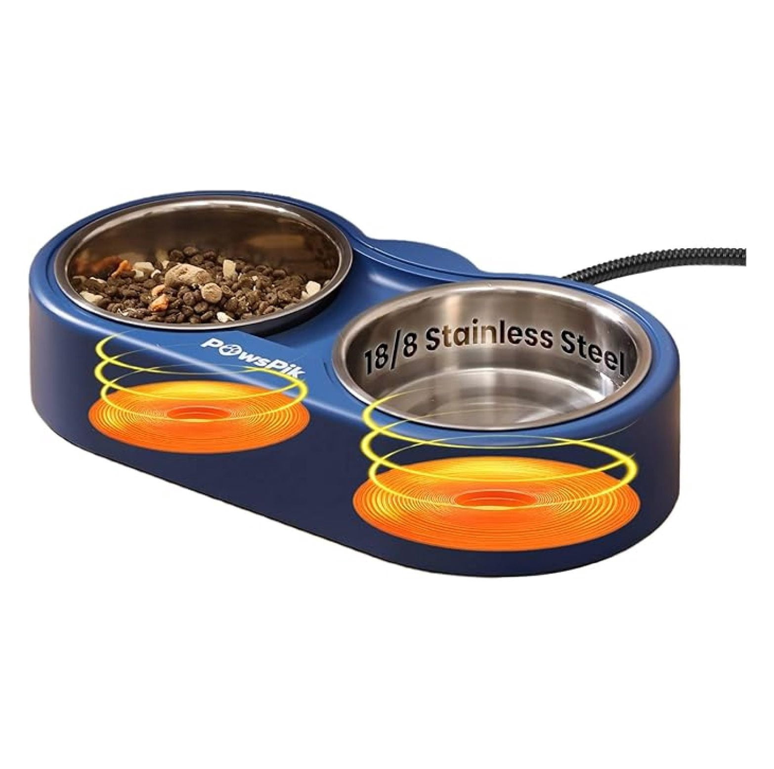 Heated Cat Bowl, Stainless Steel Winter Outdoor Pet Bowl, 3 Cup Heated Water Food Bowl for Cats Dogs, Blue, Anti-Chew Cord