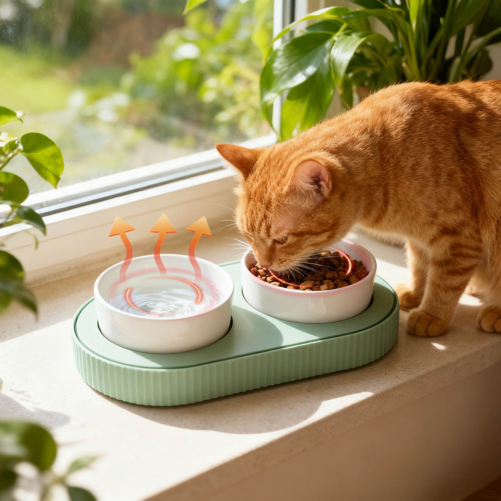 Heated Cat Bowl,Thermostatic Raised Cat Food and Water Bowl Set with USB Heating,Anti Vomiting Slow Feeder for Indoor Cats,Non Freezing Winter Pet Dish for Feral Cat Feeding Station