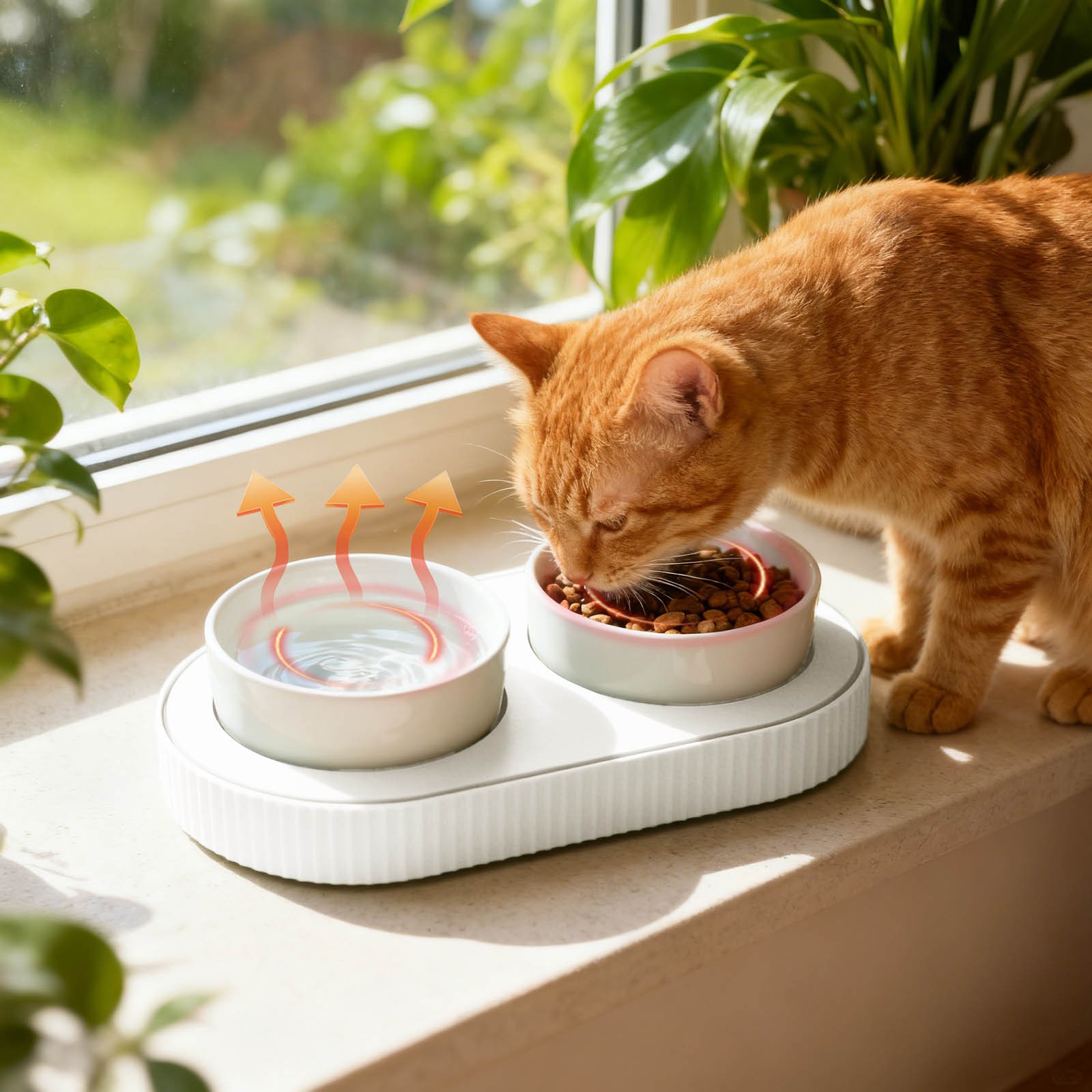 Heated Cat Bowl,Thermostatic Raised Cat Food and Water Bowl Set with USB Heating,Anti Vomiting Slow Feeder for Indoor Cats,Non Freezing Winter Pet Dish for Feral Cat Feeding Station