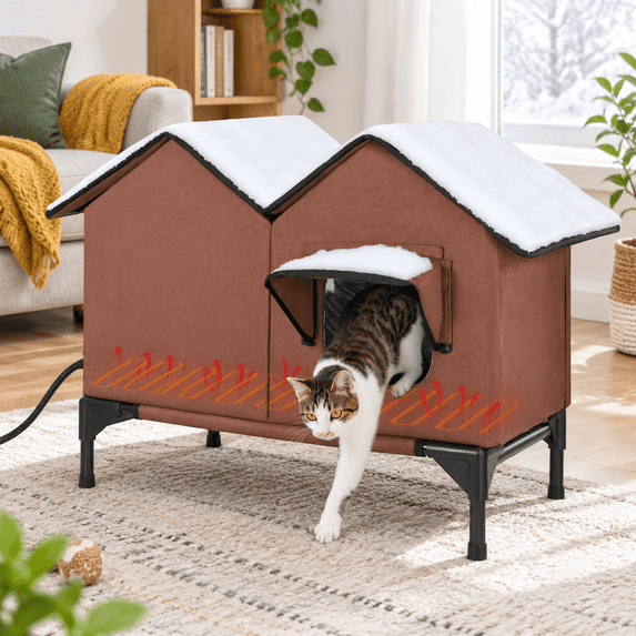 Heated Cat House For Outside Winter Large Outdoor Weatherproof Elevated ...
