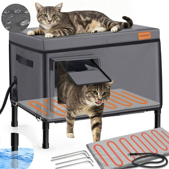 Heated Cat House for Outdoor Cat in Winter, Indestructible 100% Weather Outdoor Cat House, Foil Insulated Pet Shelter for Outside Barn Feral Stray Cat,Large