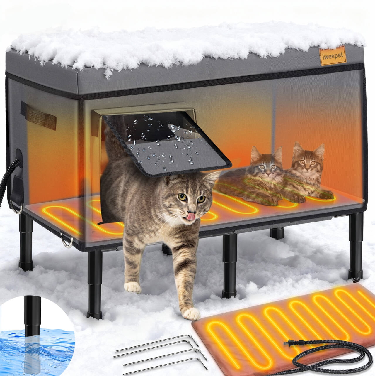 Heated Cat House for Outdoor Cat in Winter, Indestructible 100% Weather Outdoor Cat House, Foil Insulated Pet Shelter for Outside Barn Feral Stray Cat,Medium