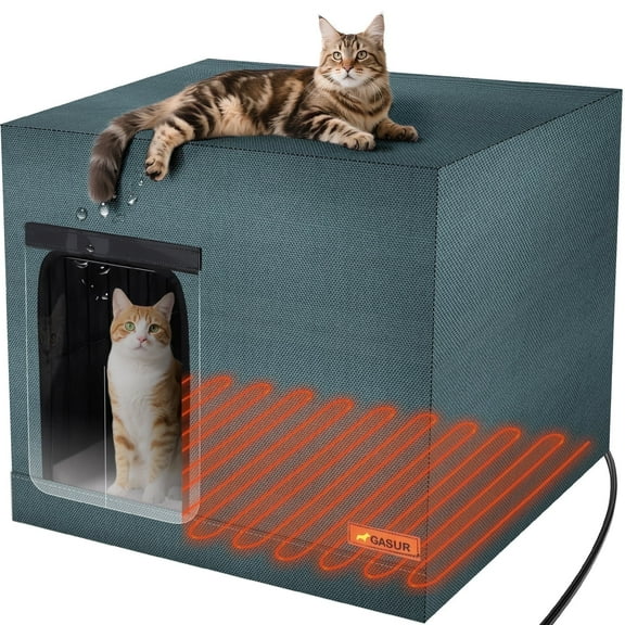 Furlove Heated Cat House for Outdoor Cats in Winter, Large Insulated and Waterproof Feral Cat Shelter with Heating Pad, Highly Elevated Base for Stray and Barn Cats