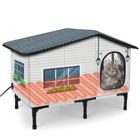 Siooko Heated Cat House for Outdoor Cats in Winter, Weatherproof Insulated Shelter with Heating Pad, Elevated Waterproof Safe Design for Feral and Outside Cats