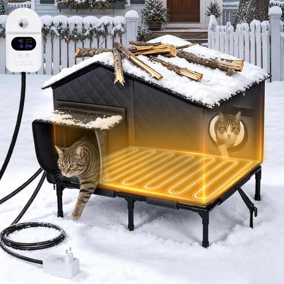 Heated Cat House Outdoor, DOMIPET Waterproof Induction Heating ...