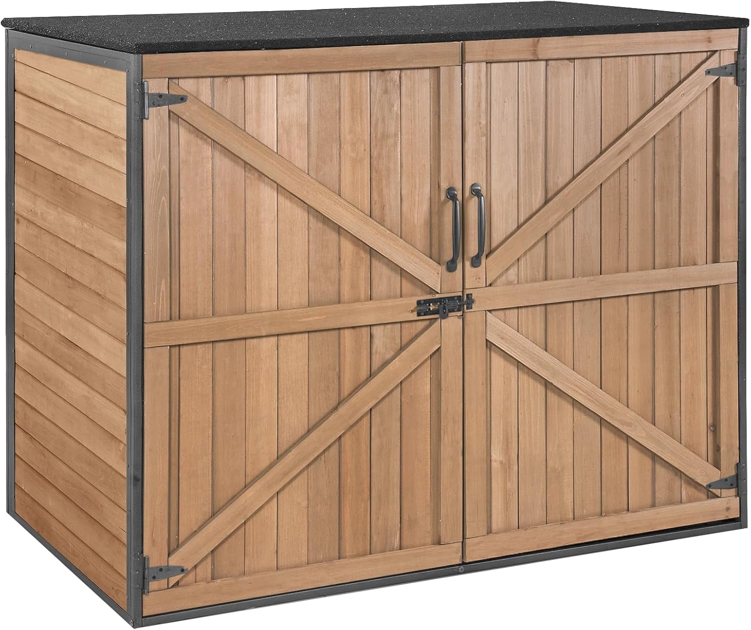 Fir Wood and Metal Frame Outdoor Storage Shed with Double Doors
