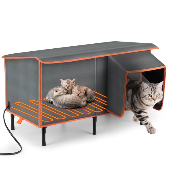 Heated Cat House for Outdoor Winter Use, Weatherproof and Waterproof Insulated Shelter, with Safe Heating Pad and Escape Door for Feral, Barn and Outdoor Cats