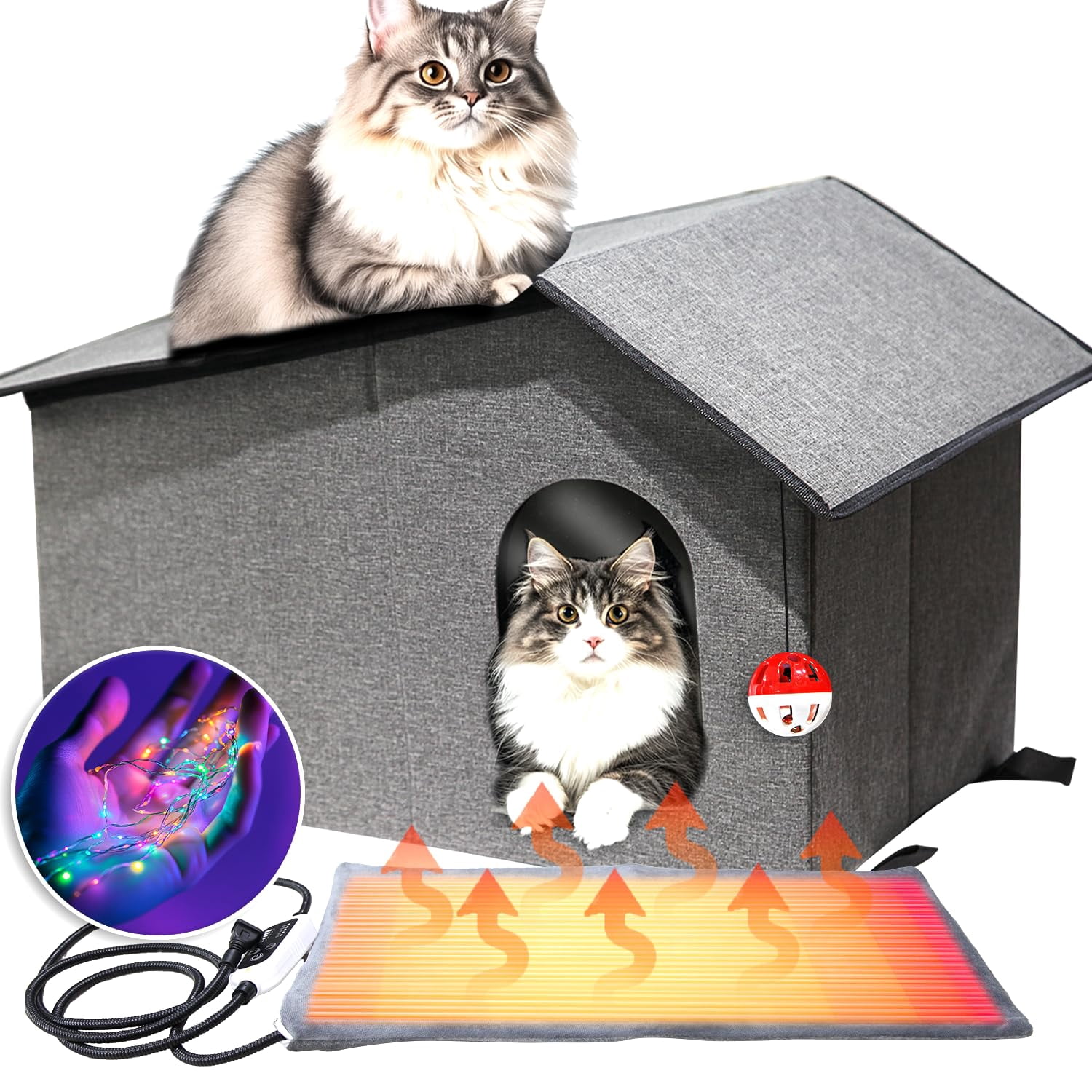 Heated Cat House for Outside - Weatherproof &amp; Insulated Foldable ...
