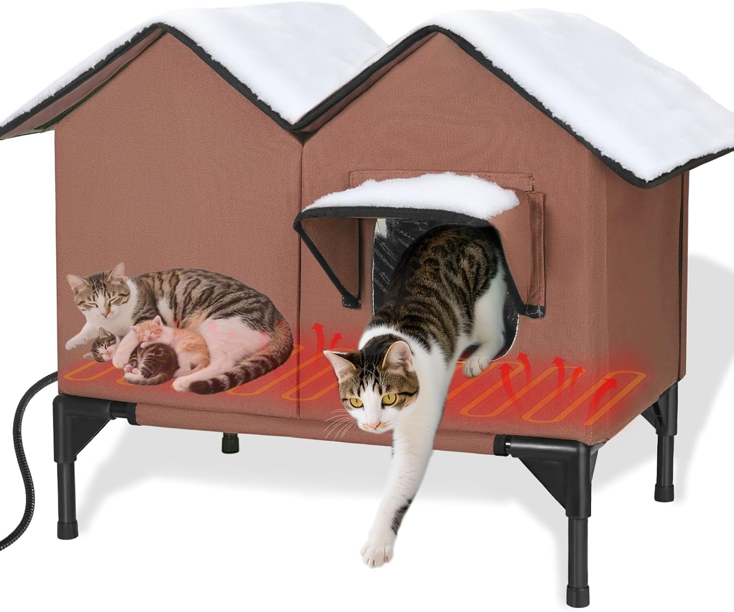 Heated Cat House for Outside Winter, Large Heated Outdoor Cat House ...