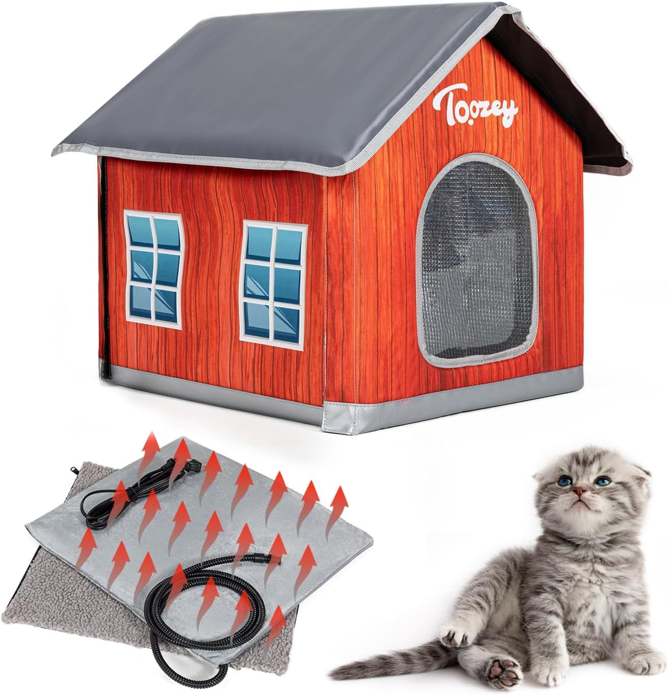 Heated Cat House for Winter, Indoor/Outdoor Weatherproof Cat House with Heated Pet Pad