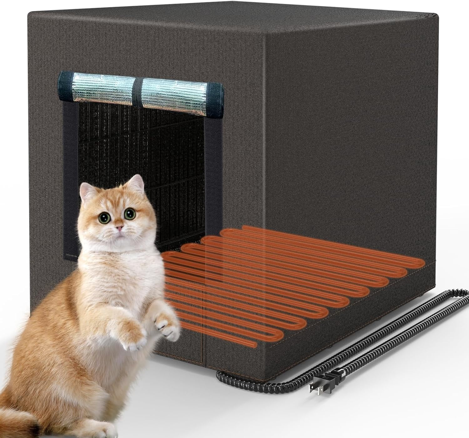 Heated Cat House for Outside, Insulated Outdoor Cat House Weatherproof ... - Cat Heated Couches For Senior Cats With Joint Stiffness