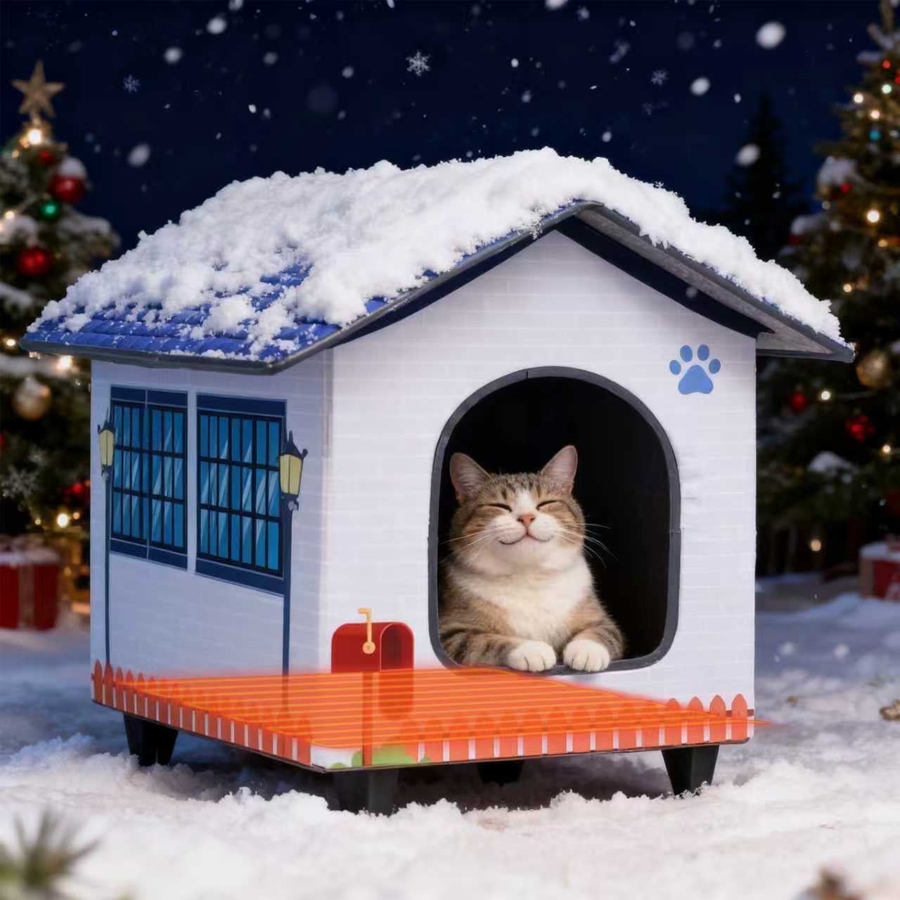 Heated Cat Houses for Indoor/Outdoor Cats with Elevated Heated Cat Bed Waterproof Providing Safe Feral Cats, Easy to Assemble