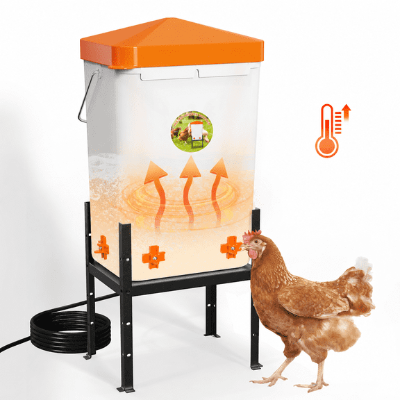 Heated Chicken Waterer 11L, Heated Poultry Water Bucket with Adjustable Metal Stand, 4 No-Drip Nipples, Wall-Mount/Hanging/Floor 3-Way Installation, Anti-Freeze Chicken Water System for Winter Coop