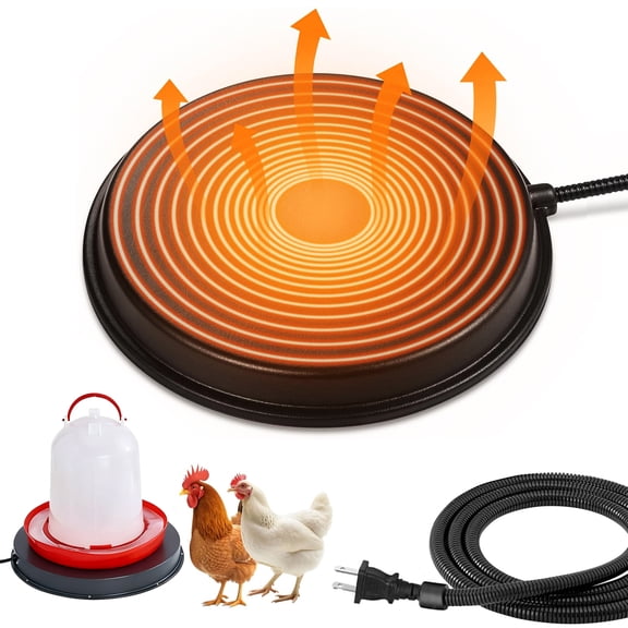 Heated Chicken Waterer with Thermostat - 80W Rapid Heating, Poultry Fountain, Continuous Cold Water Supply for Winter, Black, 120V Plug, No Battery Needed, Poultry Water Heater, Durable Construction