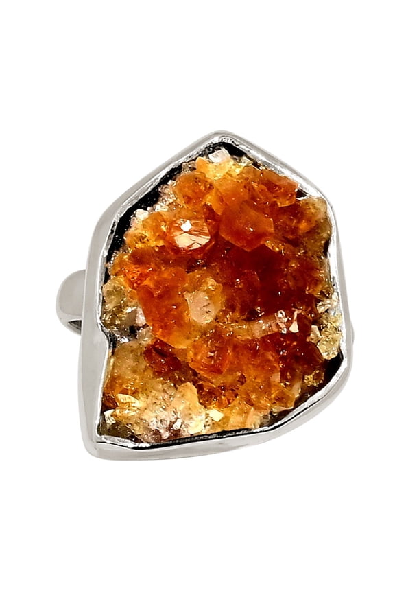 Heated Citrine Druzy - Brazil 925 Sterling Silver Ring Jewelry s.6 ALLR-30235