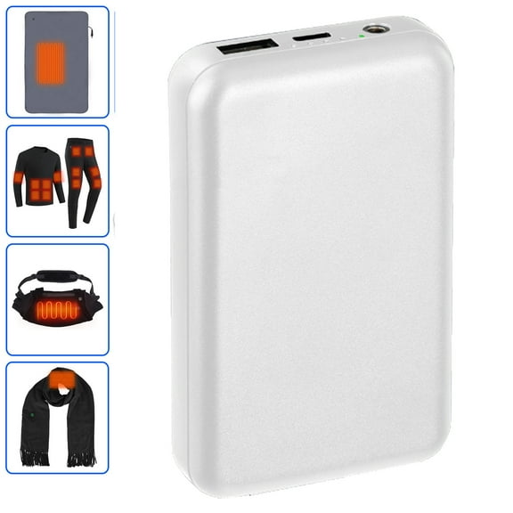 Heated Clothing Replacement Battery Pack 10000mAh Power Bank with 5V/2A USB Port DC 12V/2A Port for Smartphone Heated Vest Jacket White