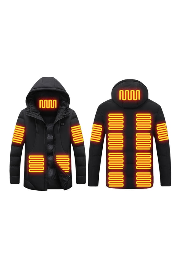 Heated Coats for Men Women Winter Electric Heated Coat with USB Powered 15 Heating Zones (Black XL)