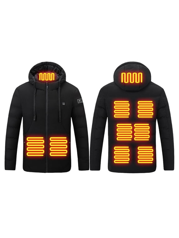 Heated Coats for Men Women Winter Electric Heated Coat with USB Powered 9 Heating Zones (Black XXXL)