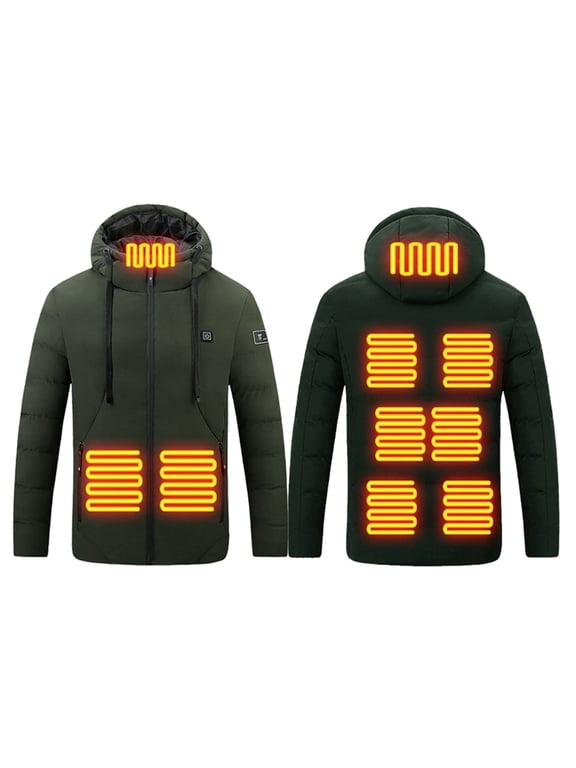 Heated Coats for Men Women Winter Electric Heated Coat with USB Powered 9 Heating Zones (Green L)