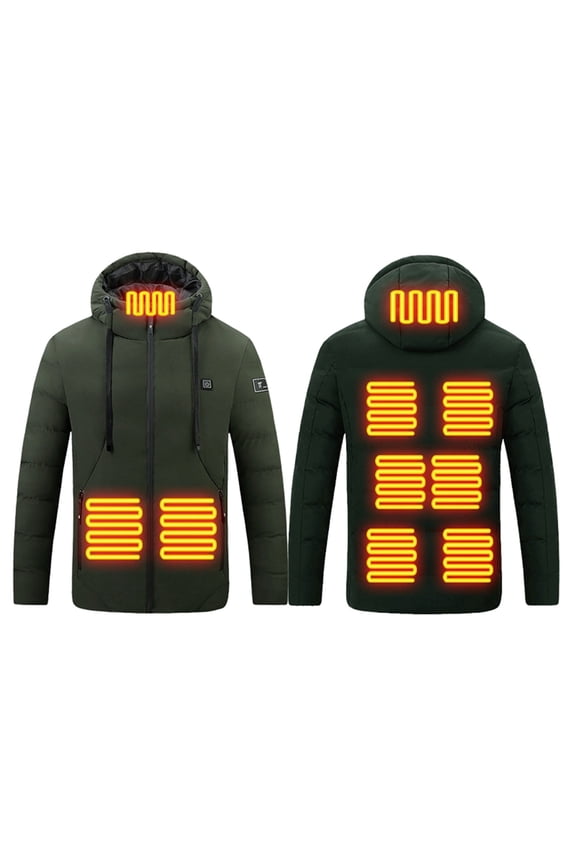 Heated Coats for Men Women Winter Electric Heated Coat with USB Powered 9 Heating Zones (Green XXXL)
