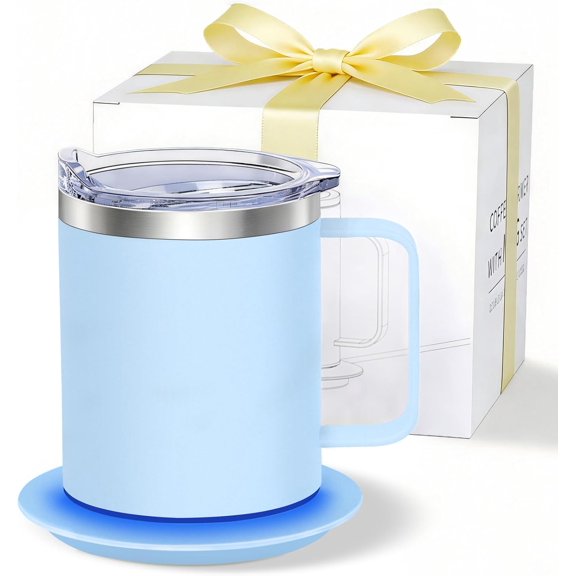 Heated Coffee Mug, Self Heating Electric Mug 131F, USB Powered Coffee Cup with Auto Shut-Off, Double Wall Stainless Steel Mug for Desk Office Home(Cerulean-12oz)