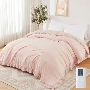 Heated Comforter Blanket King Size, Ruffle Electric Quilt with Wireless LCD Controller, Fast Heating & Overheat Protection, ETL Certified, Machine Washable (Pink, King 104"x90")