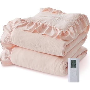 Heated Comforter Blanket King Size with Wireless LCD Controller, Fast Heating Electric Quilt, 6 Heat Levels & 10H Time Settings, Pink King 104"x90"