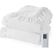 Heated Comforter Blanket King Size with Wireless LCD Controller, Fast Heating Electric Quilt, 6 Heat Levels & 10H Time Settings, White King 104"x90"