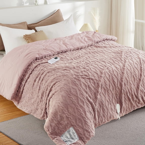 Heated Comforter Blanket Queen Size with LCD Controller | Tufted Fast Heating Electric Quilt, 6 Heat Levels & 2-10H Time Settings, UL Certified, Pink Queen 90" x 90"
