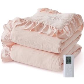 Heated Comforter Blanket Queen Size Ruffle Electric Wireless LCD Controller Pink