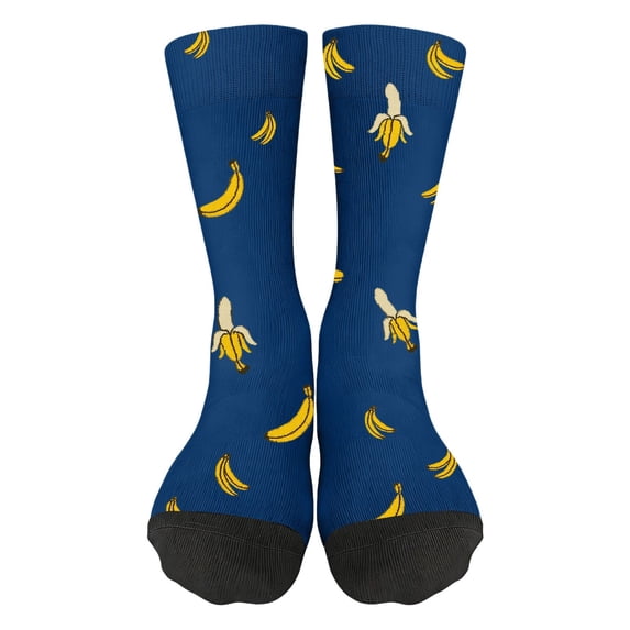 Heated Competitive Banana Socks, Cute Banana Crew Socks for Men and Women, Funny Unisex Cozy Cushion Crew Socks, One Size Fits Most, Warm Breathable Gift Socks for Daily Wear, Dark Blue, 1 Pair