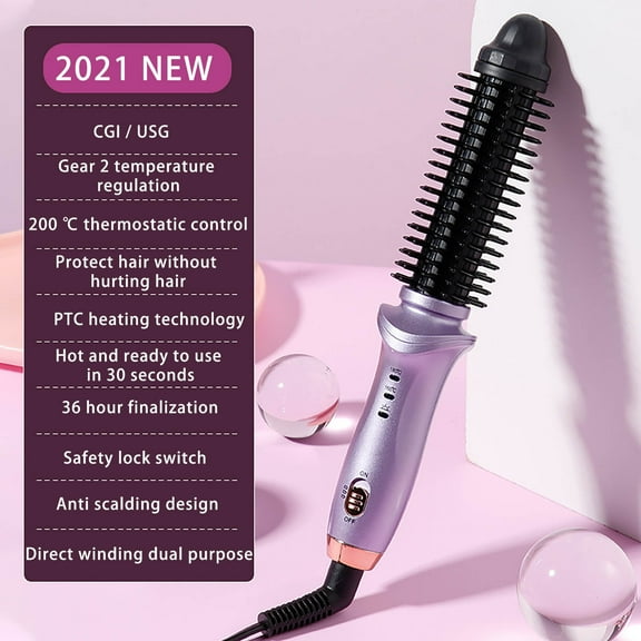 Heated Curling Comb, Curling Brush for Short Hair Straight Curly Hair Dual Purpose Portable Thermostatic Electric Hair Brush Us Plug 110V