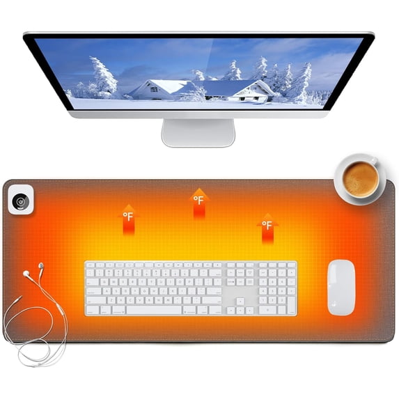 Heated Desk Pad Mouse Pad - Heated Desk Mat - Warm Desk Pad - 3 Levels Heating & 4 Hours Auto Shut-Off, PU Leather Mouse Pad - 31.5 x 13 inch (Medium Grey)