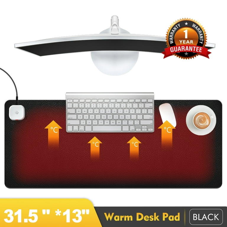 Heated Desk Pad Black - Heated Desk Mat - Warm Desk Pad - 3 Levels Heating  & 4 Hours Auto Shut-Off, PU Leather Mouse Pad - 31.5 x 13 inch(Black)