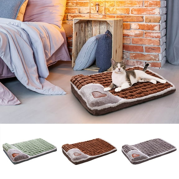 Heated Dog Bed 1PC,Insulated Pet Mat19.69x13.78in,Thick Plush Fabric, Durable Water-Resistant Cover, Cozy Warm Sleeping Spot for Small Dogs(Coffee)