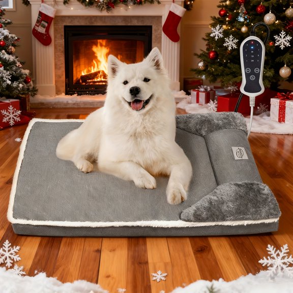 Heated Dog Bed, 2-in-1 Design, Pet Heating Pad, Thickened Fabric Cover, Crate & Whelping Box, All-Season Use, Removable Pad, US Plug