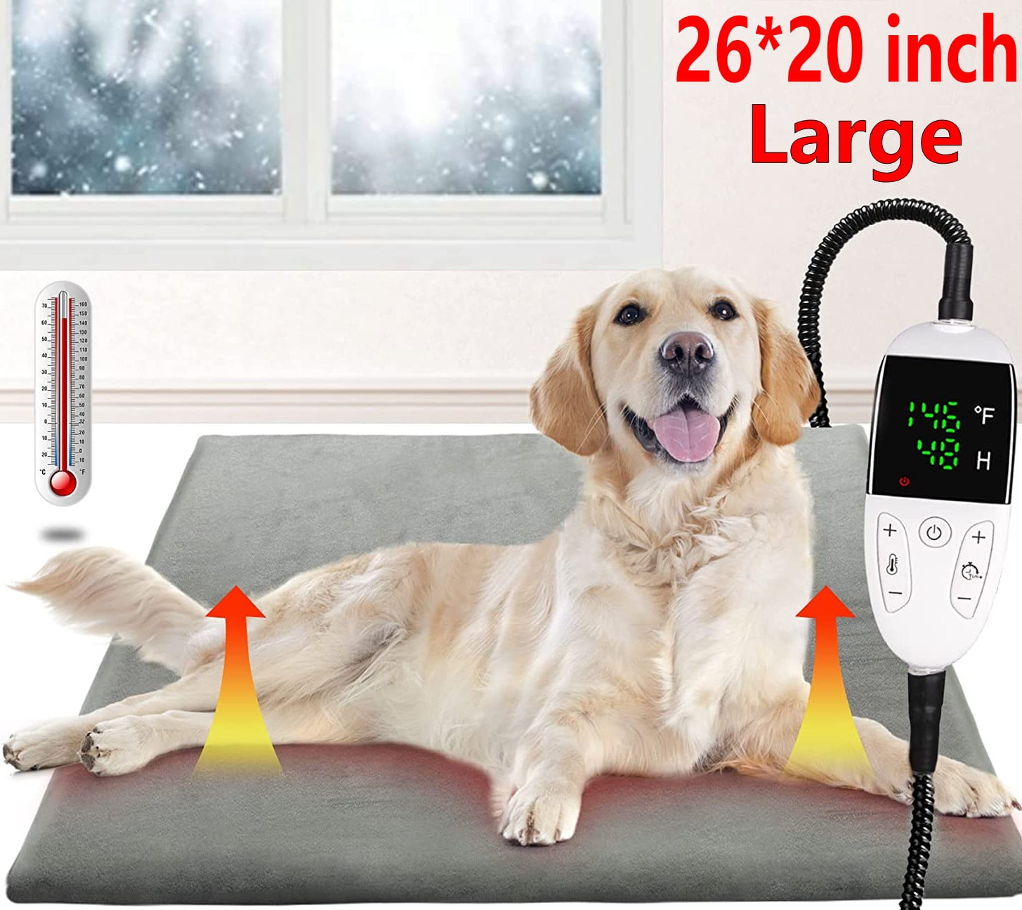 Heated Dog Bed,26x20 inch Dog Heating Pad for Cats Bed Outdoor,Pet Heating Pad,Cat Heating Pad,Heated Cat Bed,Electric Heating Pad for Dog House for Puppy Hedgehog,Chew Proof