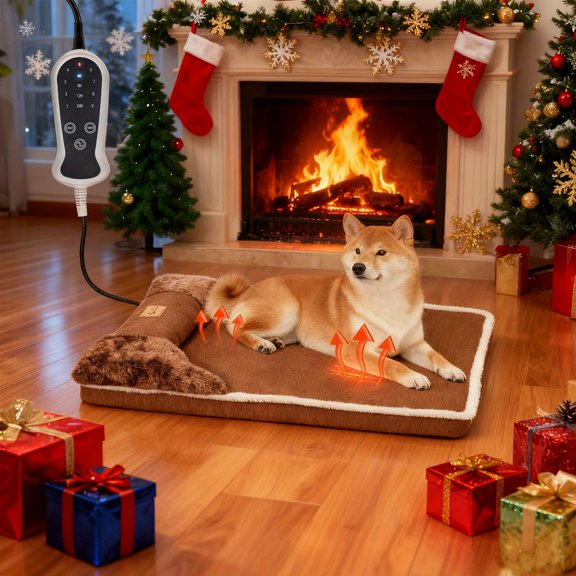 Heated Dog Bed for All Seasons, 3-in-1 Pet Sofa with Heating Pad, Cat House & Crate Bed, Removable Pad, US Plug