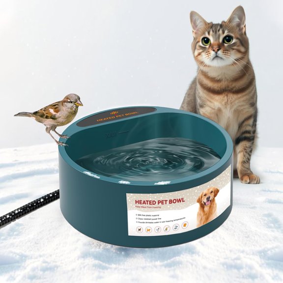 Heated Dog Bowl, Heated Water Bowl for Outdoor Cats, Winter Dog Water Dish with AntiBite Wire Heating Chicken Waterer Smart Thermal Bowl for Rabbits Birds Feral Animals, 35W 2.2L