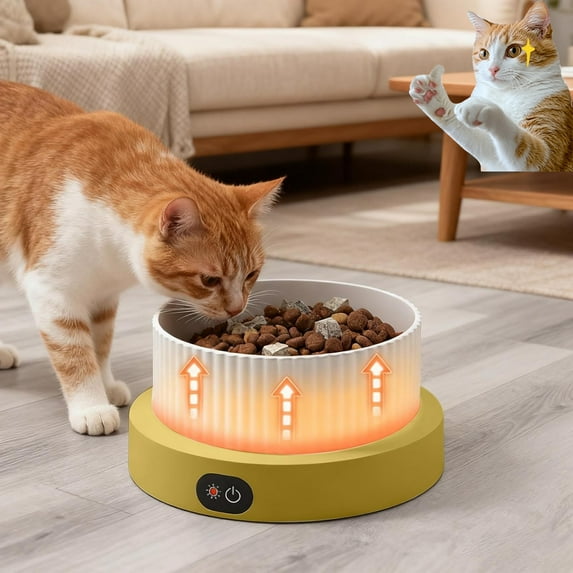 Heated Dog Bowl, Outside Heated Dogs Bowls, Large Heated Dogs Water Bowl Outdoor, Thermostatic Control Heated Cat Bowls, Anti-Freeze Heated Pet Water Dish for Cat, Dog (Yellow)